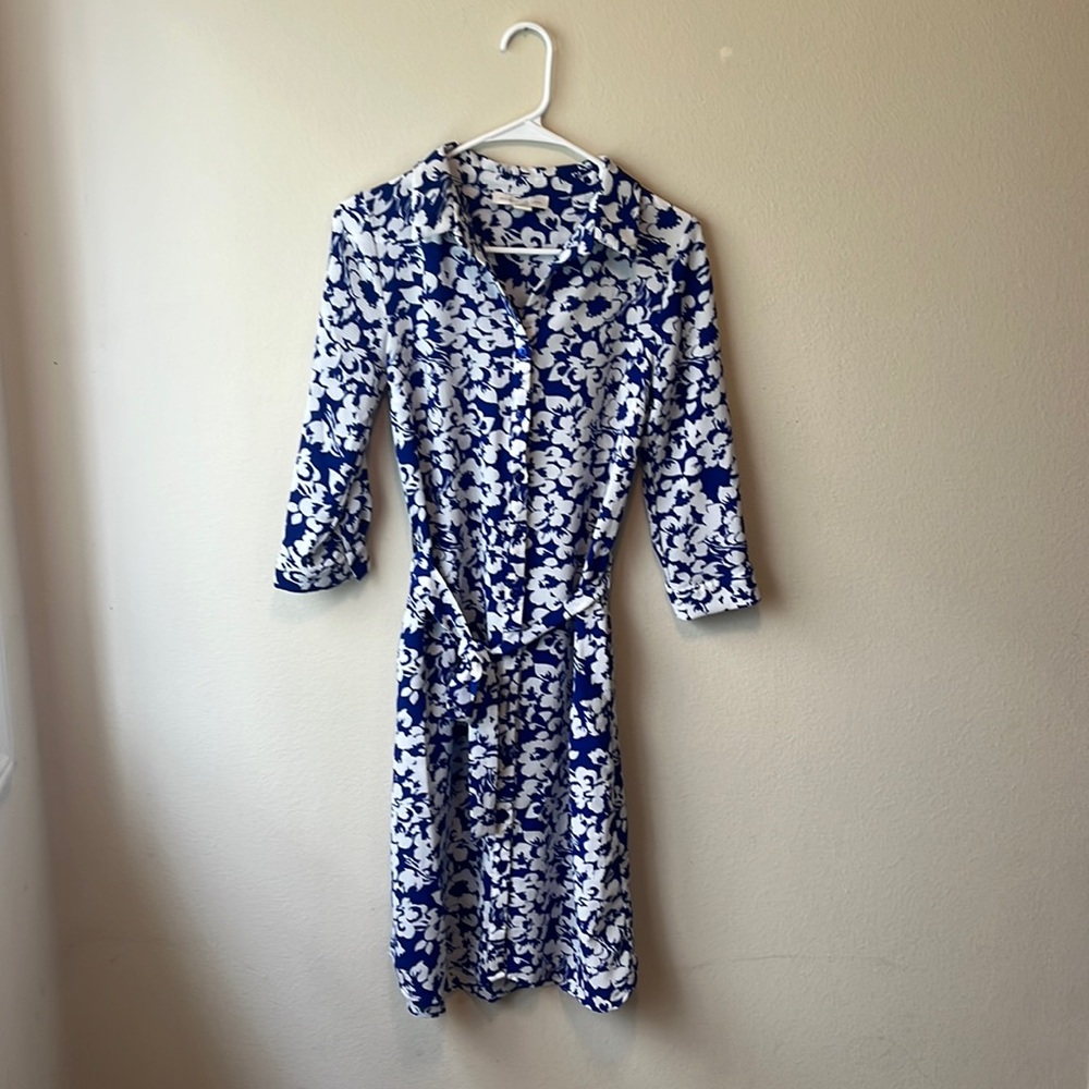 Blue Floral Midi Button Up Dress